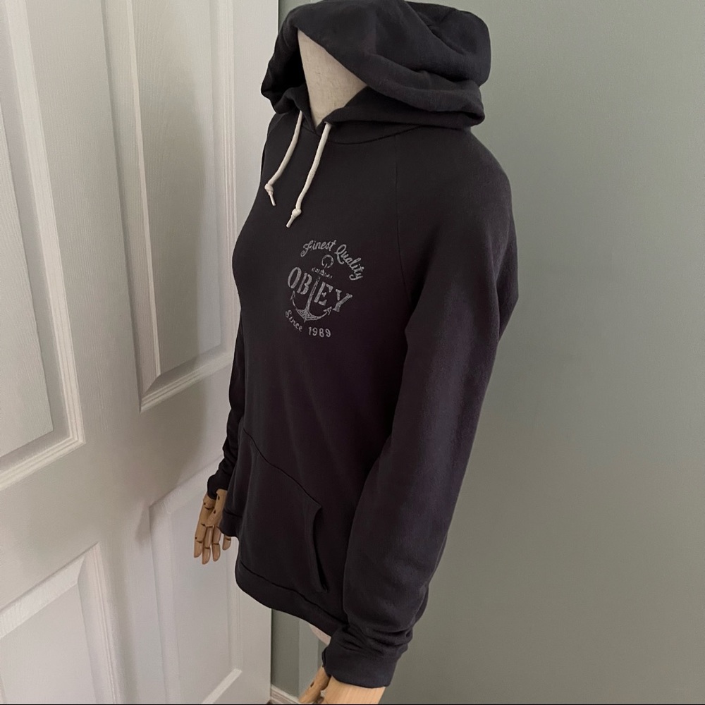 Obey Well Worn Thrashed Thumb Hole Navy Anchor Hoodie Size M - Picture 9 of 16